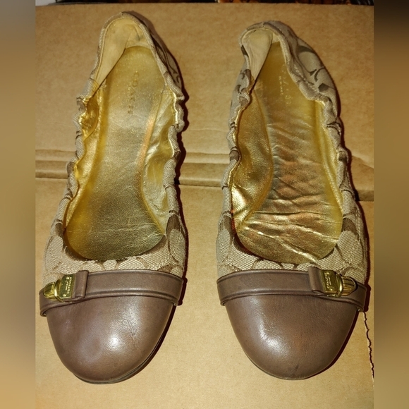 AUTHENTIC COACH JAQUARD SIGNATURE C & GENUINE LEATHER BALLERINA FLATS SIZE 11 - Picture 3 of 4